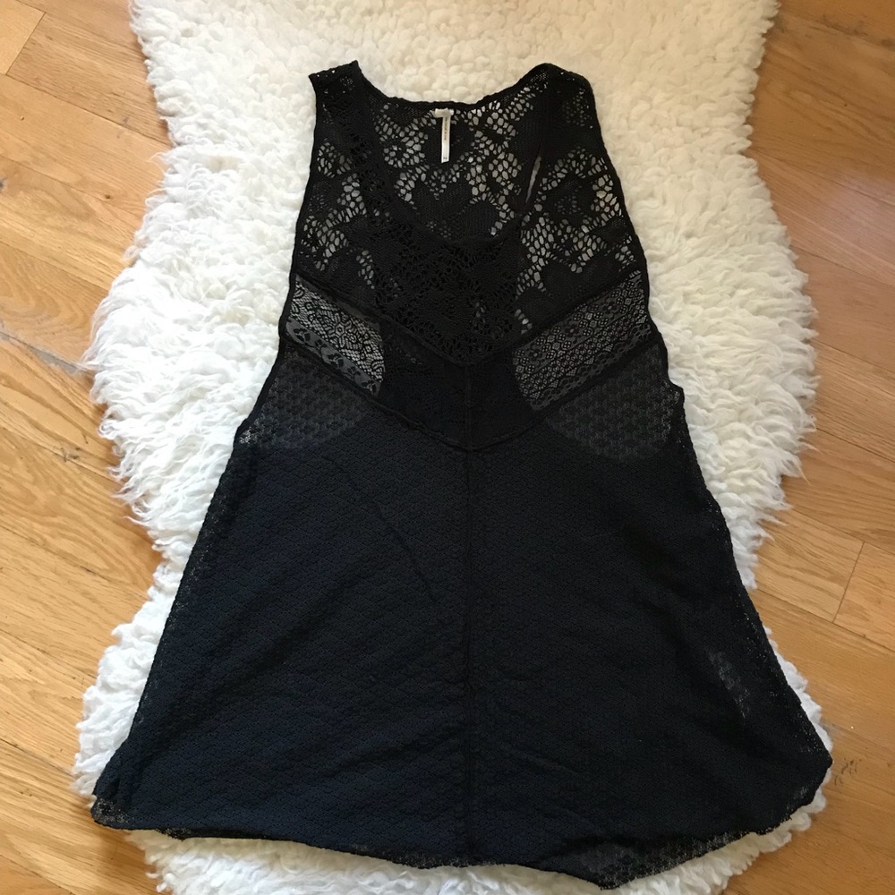 FREE PEOPLE black lace/knit tank